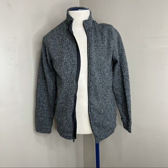 Mens Sweater Jacket Knit Size L Full Zip Long Sleeves Mock neck Gray - Picture 8 of 12